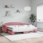 vidaXL Lit de jour avec gigogne et matelas rose 90x200 cm velours