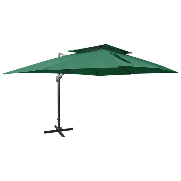 vidaXL Parasol déporté avec double toit vert 400x300 cm
