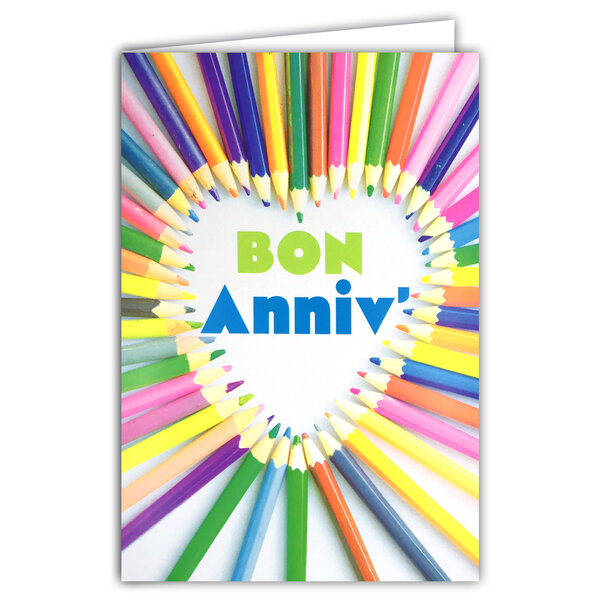 Carte FLUO Bon ANNIVERSAIRE avec Enveloppe 12x17,5cm - Crayons de couleur