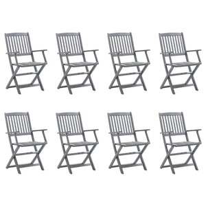 vidaXL Chaises pliables d'extérieur lot de 8 et coussins Bois d'acacia