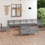 vidaXL Salon de jardin 10 Pièces Bois de pin massif Gris