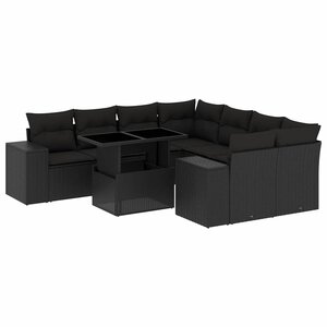 vidaXL Salon de jardin 9 Pièces avec coussins noir résine tressée
