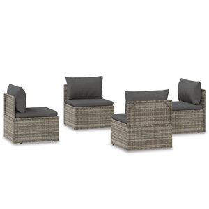 vidaXL Canapés centraux de jardin 4 Pièces Gris 57x57x56 cm Poly rotin