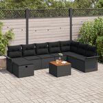 vidaXL Ensemble de Canapé de Jardin 9 Pièces avec Coussins Noir Poly Rattan