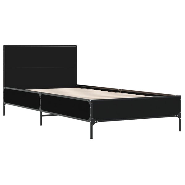 vidaXL Cadre de lit noir 90x200 cm bois d'ingénierie et métal