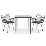 vidaXL Ensemble à manger de jardin 3 Pièces Noir Résine tressée