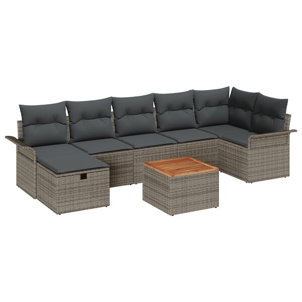 vidaXL Ensemble de canapés de jardin de 8 pièces avec coussins en gris poly rattan