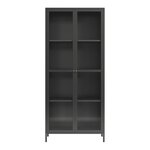 Armoire étagère meuble de rangement 180 x 80 x 35 cm vitrée acier verre noir 03_0008936