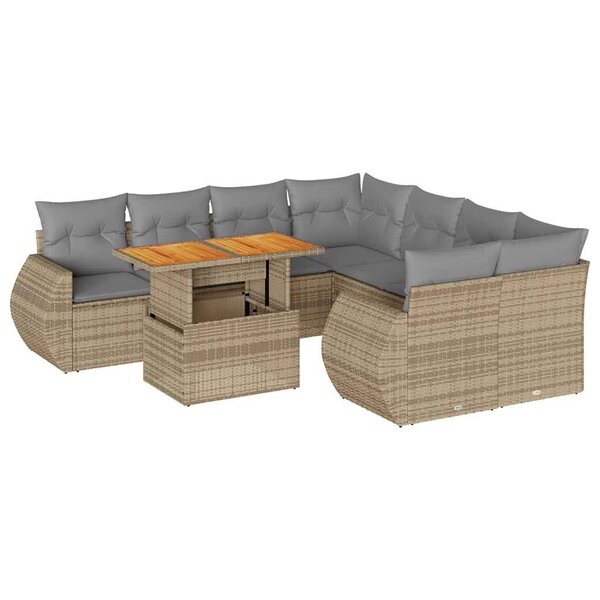 vidaXL Salon de jardin avec coussins 9 Pièces beige résine tressée