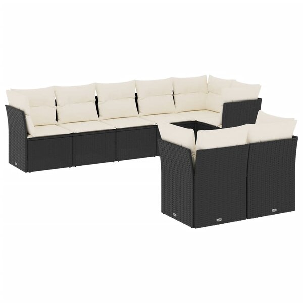 vidaXL Salon de jardin 8 Pièces avec coussins noir résine tressée