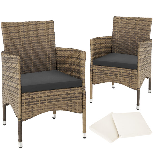 Tectake Lot de 2 fauteuils de jardin acier avec 2 sets de housses - marron naturel