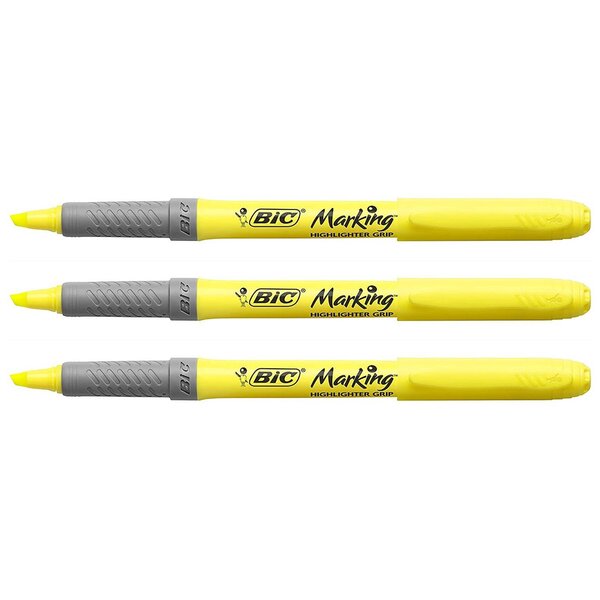 Surligneur HIGHLIGHTER GRIP Pointe Biseau Moyenne Jaune x 3 BIC