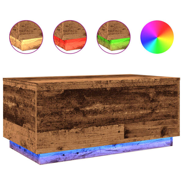 vidaXL Table basse avec lumières LED vieux bois 90x50x40 cm