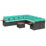 vidaXL Salon de jardin 11 Pièces avec coussins noir résine tressée