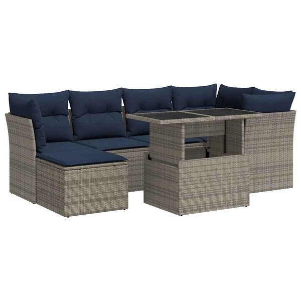 vidaXL Salon de jardin avec coussins 7 Pièces gris résine tressée acacia