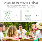 Salon de jardin bistro pliable - table carrée dim. 60L x 60l x 71H cm avec 2 chaises - métal thermolaqué vert d'eau