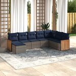 vidaXL Salon de jardin 8 Pièces avec coussins gris résine tressée
