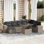 vidaXL Salon de jardin 9 Pièces avec coussins gris clair résine tressée