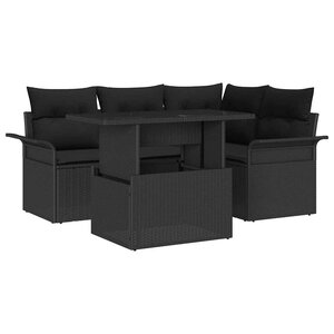 vidaXL Ensemble de canapé de jardin avec coussin 5 Pièces Noir Poly rotin