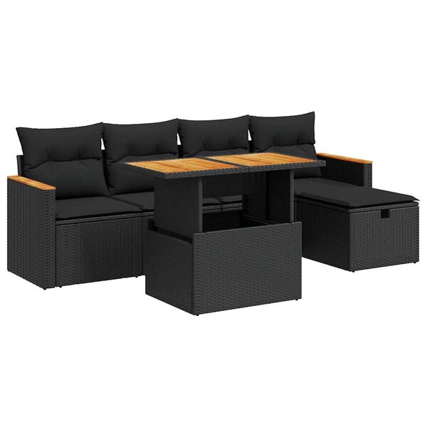 vidaXL Salon de jardin 6 Pièces avec coussins noir résine tressée