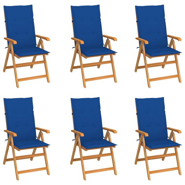 vidaXL Chaises de jardin lot de 6 avec coussins bleu royal Bois teck