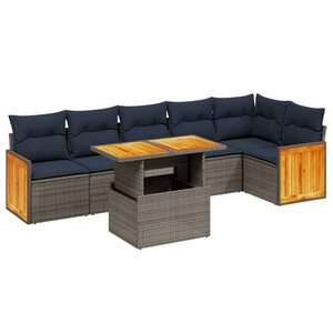 vidaXL Salon de jardin 7 Pièces avec coussins gris résine tressée