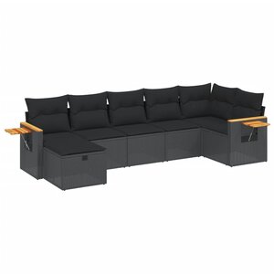 vidaXL Salon de jardin 7 Pièces avec coussins noir résine tressée