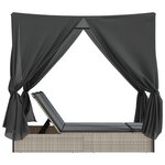 vidaXL Chaise longue double avec toit et rideaux gris clair poly rotin