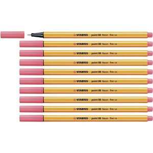 Stylo-Feutre POINT 88 Pointe Fine 0,4 mm Rouge FLUO x 10 STABILO