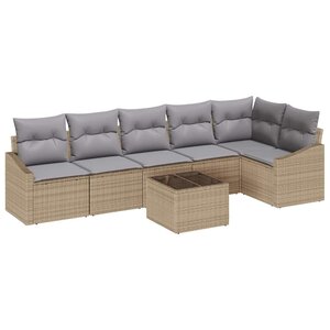 vidaXL Ensemble de canapé de jardin 7 Pièces Beige Poly rotin