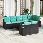 vidaXL Ensemble de canapé de jardin 9 Pièces Noir et turquoise Poly rotin