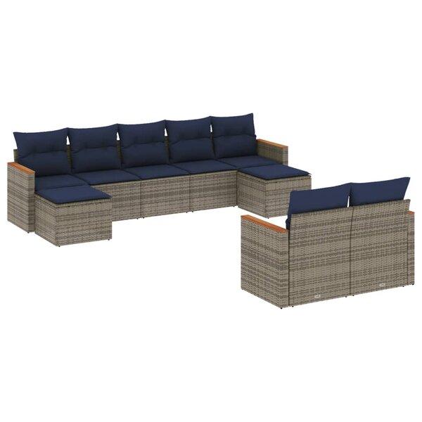 vidaXL Salon de jardin 9 Pièces avec coussins gris résine tressée
