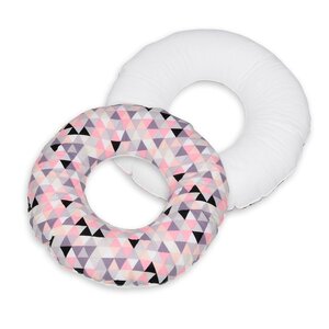 Coussin rond post natal triangles roses blanc