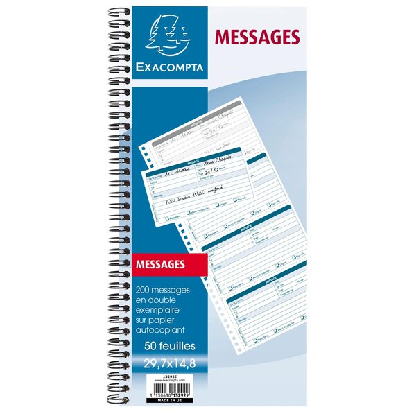 Carnet Spiralé 29 7x14 8cm - Messages Téléphones (4 À La Page) - 50 Feuilles Dupli Autocopiantes - Motif  - X 5 - Exacompta