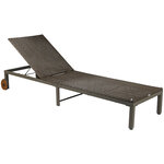 Bain de soleil transat grand confort - dossier inclinable 4 positions roulettes - matelas déhoussable inclus - métal époxy résine tressée marron