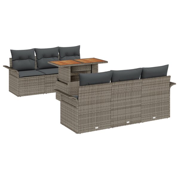 vidaXL Ensemble de canapé de jardin 7 pièces avec coussins gris en poly rotin et acacia
