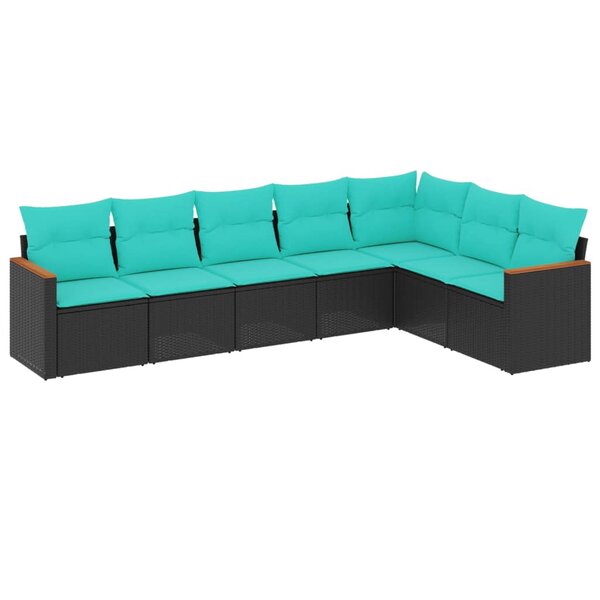 vidaXL Salon de jardin 7 Pièces avec coussins noir résine tressée