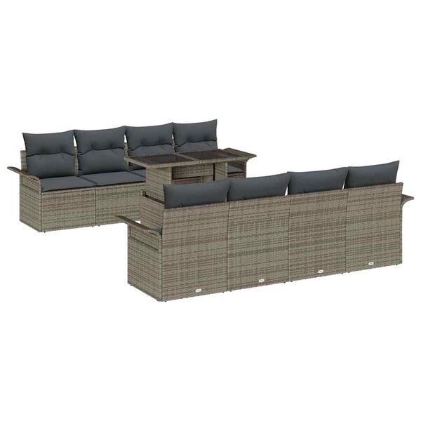 vidaXL Ensemble de canapé de jardin avec coussin 9 Pièces Gris Poly rotin