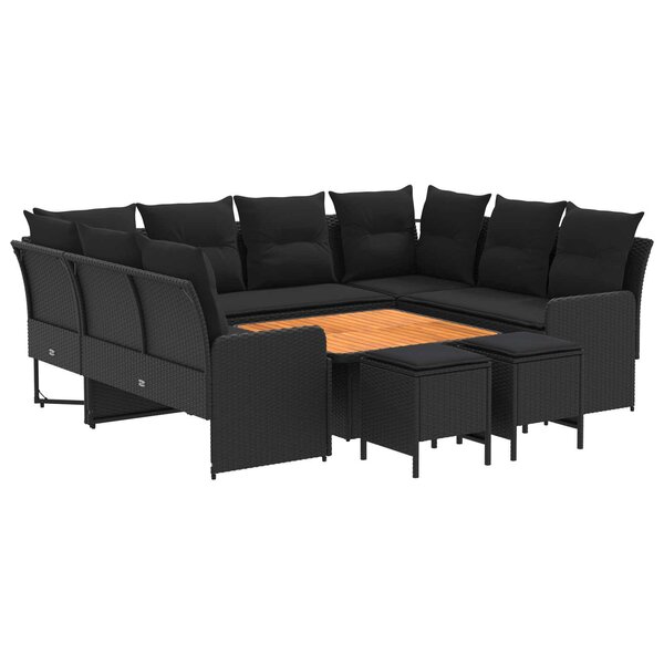 vidaXL Ensembles de meubles avec oreiller 8 Pièces Noir Rotin PE