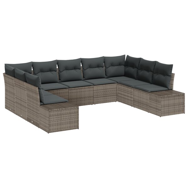 vidaXL Set de jardin 9 pièces avec coussins - Rattan gris