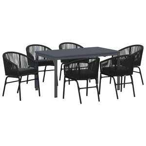 vidaXL Ensemble de salle à manger pour jardin 7 Pièces Noir polyrotin