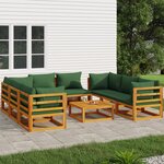 vidaXL Salon de jardin 9 Pièces avec coussins vert bois massif