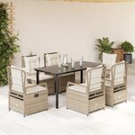 vidaXL Ensemble à manger de jardin et coussins 7 Pièces beige poly rotin