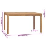 vidaXL Table à dîner de jardin 140x80x77 cm Bois de teck solide