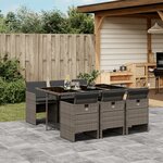 vidaXL Ensemble à manger de jardin et coussins 7 Pièces gris rotin