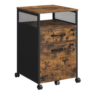 Caisson de bureau avec 2 tiroirs verrouillables 42 x 44 x 69 cm meuble de rangement de bureau avec roulettes compartiment ouvert cadre en acier style industriel marron 12_0004812
