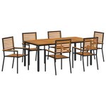 vidaXL Ensemble de salle à manger pour jardin 7 Pièces Noir et Marron