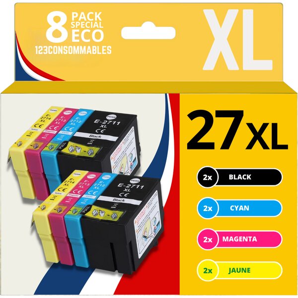 123CONSOMMABLES - 27XL Cartouches d'encre compatible avec Epson 27 27 XL pour Epson WF 3620 WF 7720 WF 3640 WF 7715 WF 7710 WF 7620 WF 7610 WF 7210 WF 7110