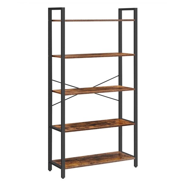 Étagère à 5 niveaux bibliothèque meuble de rangement avec structure en acier pour salon bureau entrée style industriel 153 cm marron rustique et noir 12_0001493