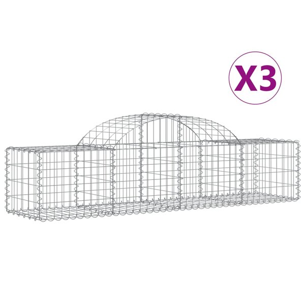vidaXL Paniers à gabions arqués 3 Pièces 200x50x40/60 cm fer galvanisé
